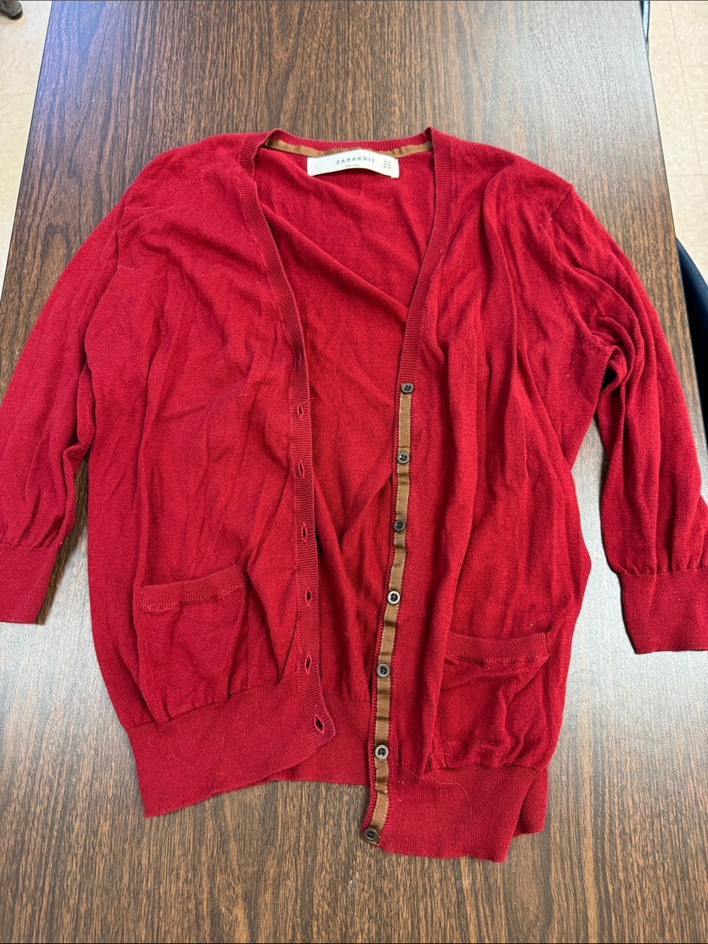 Zara Deep Red V-Neck Button Cardigan